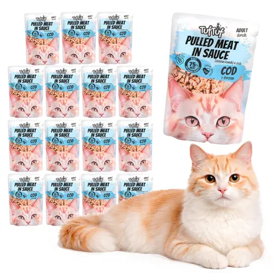 Produktbild von Tuftuf | Feuchtigkeitsspendendes Futter für Katzen - 20x100g - Zerrissene Stücke mit Kabeljau - Nassfutter