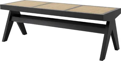 Produktbild von Casa Padrino Luxus Sitzbank Schwarz / Naturfarben 136 x 46 x H. 47 cm - Massivholz Bank mit handgewebtem Rattangeflecht - Luxus Möbel