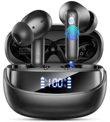 Obrázek produktu pro Bluetoothová sluchátka, 2026, bezdrátová, stereo, 56 hodin přehrávání, sluchátka do uší s 6 mikrofony pro potlačení šumu (ENC), vodotěsná (IP7), černá