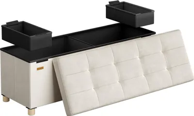 Obrázek produktu pro SONGMICS lavice s úložným prostorem, skládací stolička, 38 x 110 x 40 cm, úložný box s víkem, podnožka 112 L, samet, nosnost do 300 kg