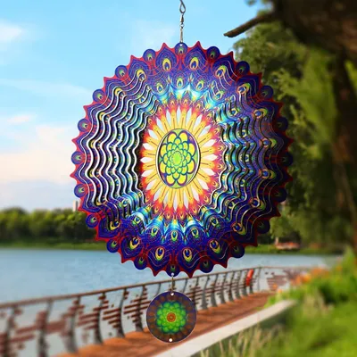 Immagine prodotto di Mobile a vento 3D a forma di mandala, 30 cm, acciaio inossidabile, colore viola, da appendere