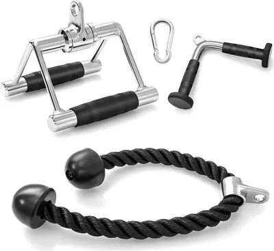 Image de COSTWAY Kit de fixation de câbleuse 3 pièces comprenant une poignée en V, une barre droite, une corde de triceps et une poignée double D