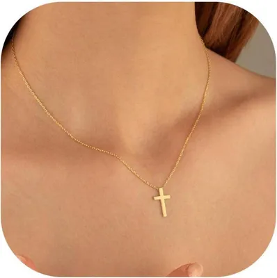 Produktbild von TINGN 14K Gold Vergoldete Kreuzkette für Damen - Layered Damen Gold Kreuz Halskette