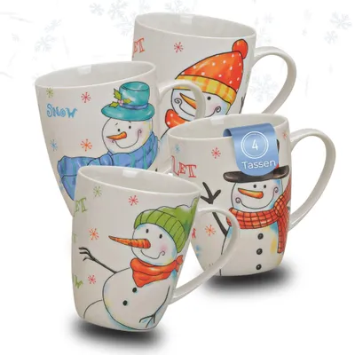 Produktbild von Weihnachtstassen 4er Set Schneemann Ambiente mit Spruch