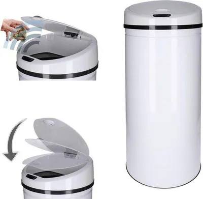 Obrázek produktu pro Automatický 60litrový kuchyňský odpadkový koš s čidlem z nerezové oceli, kulatý tvar