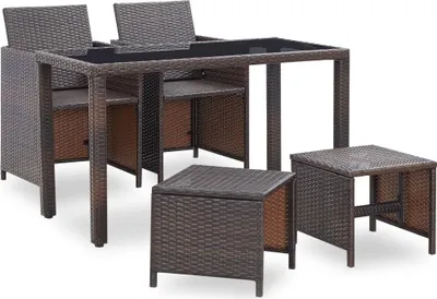 Produktbild von vidaXL 5-tlg. Garten-Essgruppe mit Auflagen Poly Rattan Braun