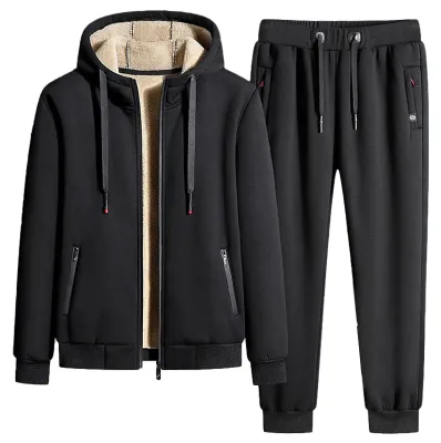Immagine prodotto di Solidchoice - Completo da allenamento da uomo in pile, con cappuccio e zip