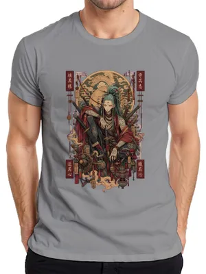 Produktbild von Samurai Ronin Katana Drache Japan Krieger Anime Tattoo Y2K Manga Herren T-Shirt, Grau, XL