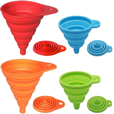 Produktbild von Küchentrichter-Set, 4er-Pack, klein und groß, Küchenhelfer-Zubehör, faltbare Trichter aus Silikon zum Befüllen von Wasserflaschen, Flüssigkeitstransfer, Lebensmittelqualität