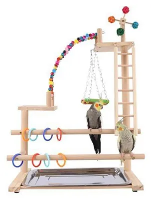Productafbeelding van Houten vogel speelplaats met schommel en klimrek, 46x31x70 cm, geschikt voor parkieten en papegaaien