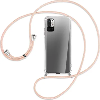 Produktbild von Handykette Backcover-Schutzhülle mit Band (Metall silberfarben) für Xiaomi Redmi Note 10 5G - rose peach