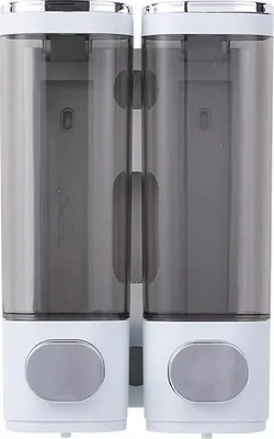 Produktbild von Wandmontierter Doppelseifenspender, manuelle Seifenbox, Handseifenflasche, Shampoo- und Duschgelspender, silber