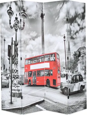 Zdjęcie produktu dla Składany parawan, 160x170 cm, londyński autobus, czarno-biały