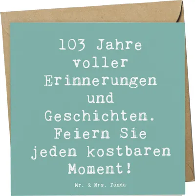 Produktbild von Mr. & Mrs. Panda Grußkarte Spruch 103. Geburtstag Erinnerungen - Meeresbrise - Geschenk, doppelkarte, anlasskarte, Alter, Glückwunschkarte, Handgefertigte Produkte