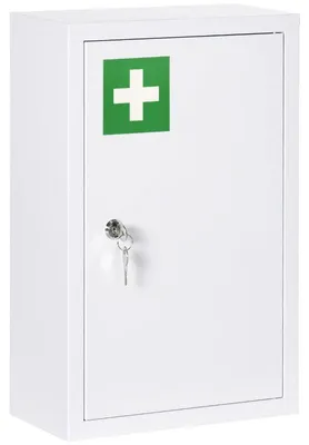 Produktbild von Medizinschrank mit Schloss zur Wandmontage - Weiß | Farbe: Weiß | Abmessungen: 14x30x46 cm