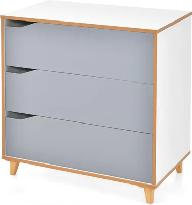 Produktbild von GOPLUS Kommode, Nachtkommode mit 3 Schubladen, Holzbeine, Schubladenschrank für Schlafzimmer, Wohnzimmer & Arbeitszimmer, 75 x 42 x 75 cm (Grau)