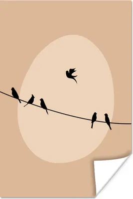 Produktbild von MuchoWow® Poster Pastell - Vögel - Braun 60x90 cm - Wanddekoration