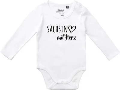 Produktbild von Huuraa Baby Body Sächsin mit Herz 68 White  Baumwolle Fairtrade Langarmbody Geschenkidee