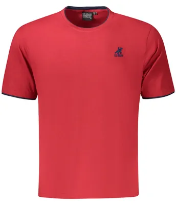 Image de T-shirt rouge à manches courtes pour homme, avec détails contrastés et broderie