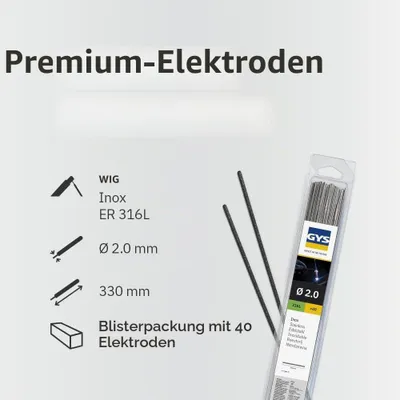 Produktbild von GYS, Métal d'Apport TIG, 40 Baguettes de Soudage Inox ER316L Ø 2,0 mm x 0,33 m,
