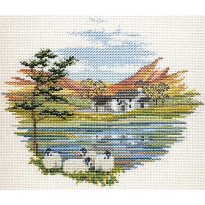 Produktbild von Bothy Threads Kreuzstichset "Landschaft - Bauernhof am See", 20x17cm, dwcon08, Zählstichvorlage