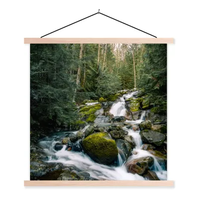 Produktbild von MuchoWow® Textilposter Natur - Wasserfall - Bäume - Herbst 60x60 cm mit holzfarbenen Rahmen - Wanddekoration