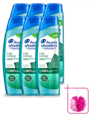 Imagen del producto de 6 champús Head & Shoulders Pure Intense para combatir la caspa, con extracto de menta, 250 ml cada uno. Pack ahorro de 6 unidades