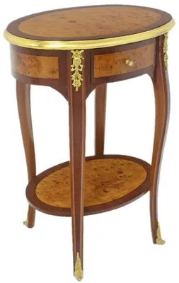 Produktbild von Casa Padrino Barock Beistelltisch Dunkelbraun / Hellbraun / Gold 50 x 35 x H. 75 cm - Ovaler Massivholz Tisch mit Schublade - Barock Wohnzimmer Möbel