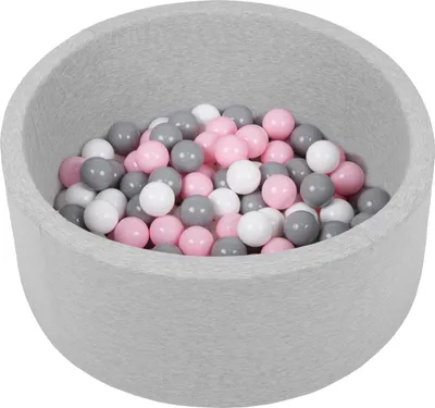 Zdjęcie produktu dla Selonis suchy basen okrągły z piłeczkami 6cm jasnoszary: biały-szary-pudrowy róż 70x30cm/150piłek zabawka basen piankowy