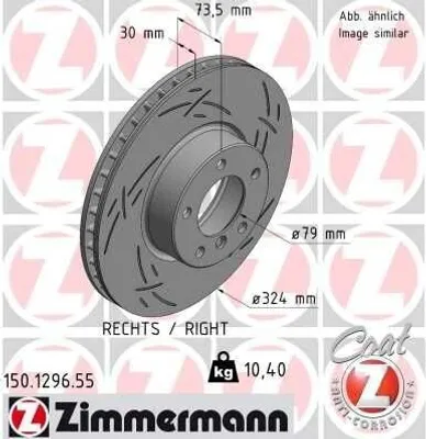 Produktbild von ZIMMERMANN Bremsscheibe Vorne Rechts für BMW 5 Limousine (E39) 324mm 150.1296.55