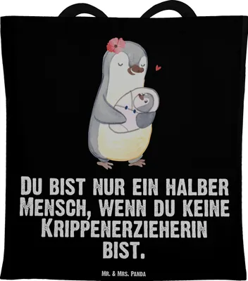 Produktbild von Mr. & Mrs. Panda Shopping Tasche Krippenerzieherin Herz - Schwarz - Geschenk, Laptoptasche, KITA, Uni, Kindertagesstätte, festival, Jutebeutel, Erzieherin, Einkaufstasche
