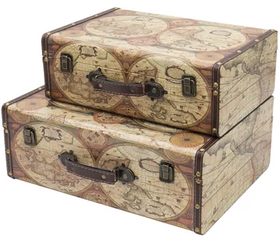 Vintage Holzkoffer mit farbiger Weltkarte Design von HMF im Set in verschiedenen Größen