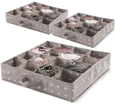 Image de Ensemble de rangement compressible 3 pièces avec 16 compartiments, pour sous-vêtements et accessoires, marron, 40 x 40 x 9 cm, RAN9817