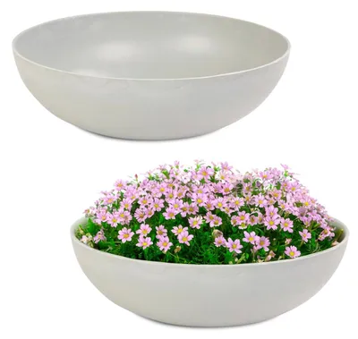 Produktbild von Pflanzschalen für draussen Dekoschalen rund beige grau 2x 30 cm