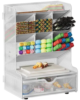 Image de Organisateur de bureau en mesh à 4 compartiments, blanc