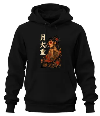 Produktbild von Ge Yakuza Tattoo Frau Japanisch Oni Japan Y2K Rose Hoodie Kapuzenpullover, Schwarz, L