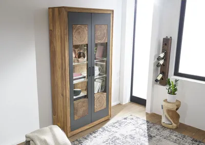 Produktbild von MASSIVMOEBEL24 Vitrine Sheesham 103x40x201 gebeizt TURIN #05
