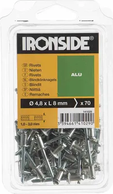 Produktbild von Ironside IR141029, Antriebsniete, Aluminium, Edelstahl, Edelstahl, 4,8 mm, 8 mm