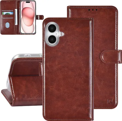 Obrázek produktu pro Pouzdro TUNIQ pro iPhone 16 Plus ve stylu knihy – přihrádka na 3 karty – magnetické zapínání – hnědé