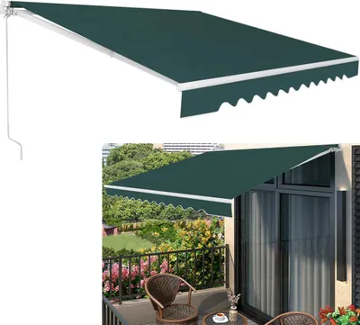 Produktbild von giantex Einziehbare Gelenkarmmarkise, Balkonmarkise, Sonnenschutz, 300 cm, Grün, Polyester mit PU-Beschichtung, Aluminium & Eisen, Handkurbel 1,5 m, 19 kg