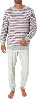 Produktbild von Eleganter Herren langarm Frottee Schlafanzug Pyjama mit Bündchen - auch in Übergrößen ; grau , 54