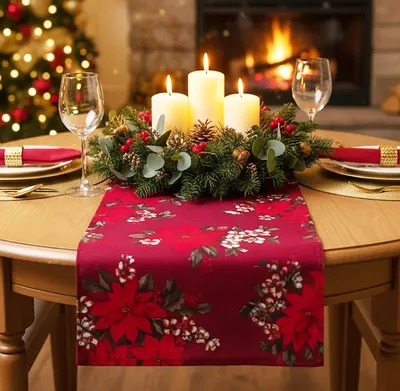 Produktbild von KAMACA Tischläufer Weihnachten weihnachtlicher Läufer pflegeleicht strapazierfähig Festliche Winter Tischdekoration für Küche & Esstisch Eyecatcher Herbst Winter Weihnachten (X-Mas Time 40x90)