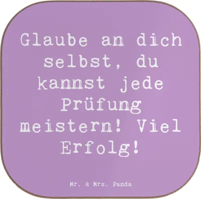 Produktbild von Mr. & Mrs. Panda Untersetzer für Gläser Spruch Prüfungen bestehen - Lavendeltraum - Geschenk, Geschenkideen, Glas, Stressbewältigung, Coaster, Erfolg, Trost, Vertrauem