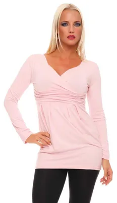 Produktbild von Longshirt Shirt Top Mini Kleid V-Ausschnitt ; Puderrosa M/L 38/40