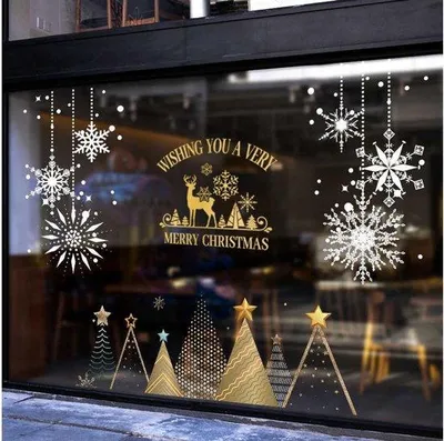 Image de Lot de 300 autocollants en PVC pour décorations de Noël : rennes et flocons de neige