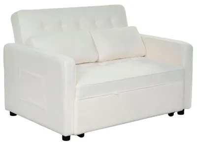 Image de MENZZO Canapé convertible 2 places Komaria Tissu bouclette Crème