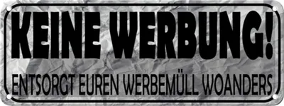 Produktbild von vianmo Blechschild 10x27 cm keine Werbung entsorgt woanders Spruch Zitat