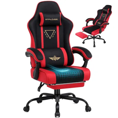 Obrázek produktu pro Herní židle GTPLAYER, ergonomická, s látkovým potahem, pružinovým sedákem, nastavitelnými podloketníky a opěrkou nohou, nosnost 150 kg