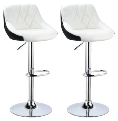 Image de Tabourets de bar ergonomiques avec dossier, blancs, réglables en hauteur, en similicuir