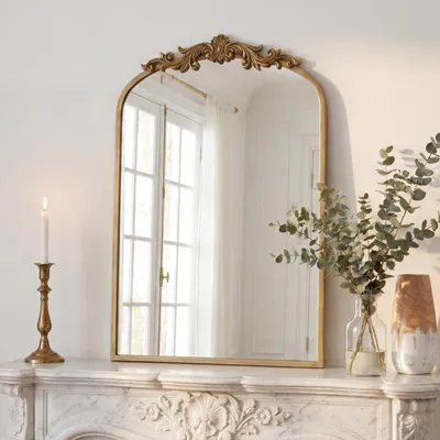 Vintage Wandspiegel 88x60 cm, gold, gewölbt, Barock